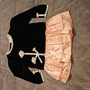 Vintage Valri Kids Black Velvet and Pink Satin Party Dress